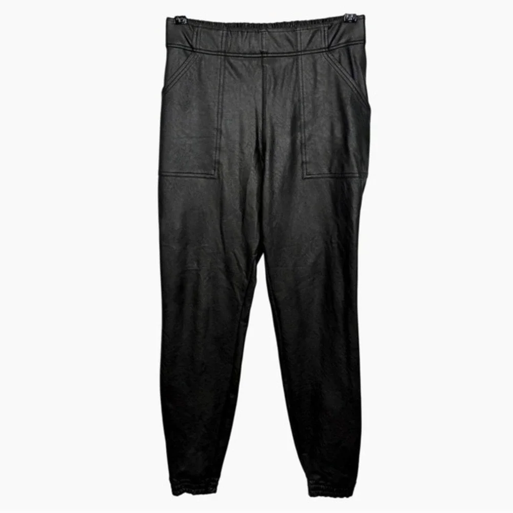 Spanx Faux Leather Jogger Pants Size Medium Black Pull On High Rise Casual Chic - Picture 3 of 11